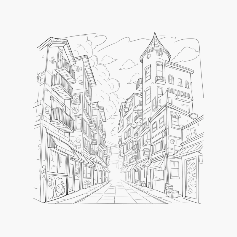 City Street Illustration Cotton Tote Bag