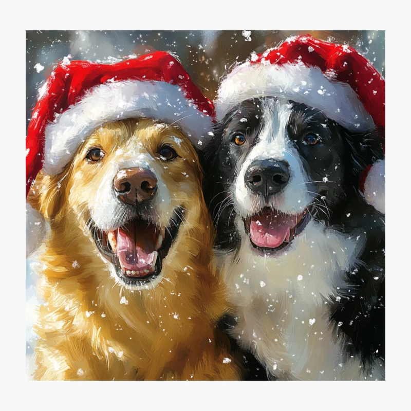 Happy Dogs Wearing Santa Hats in Snow Throw Pillow