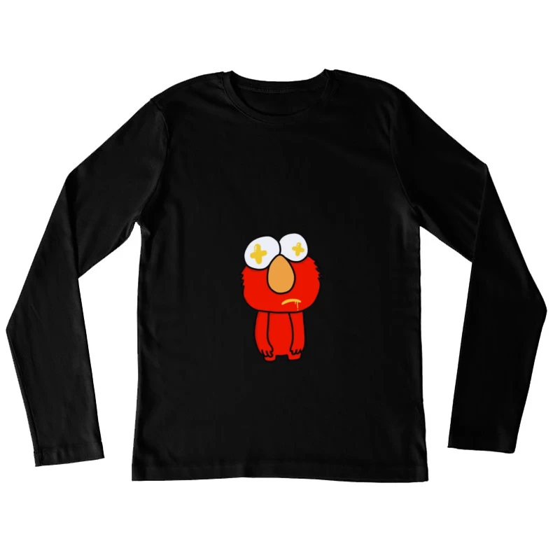 Lustige rote Cartoon-Figur mit großen Augen Damen Langarm T-Shirt