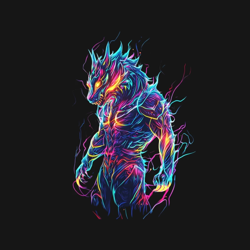 Vibrant Neon Dragon: A Colorful Fantasy Creature in Abstract Art Mouse Pad