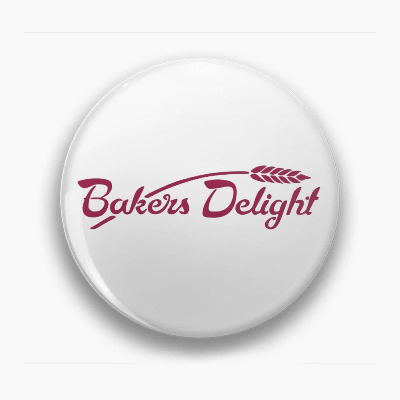 Bakers Delight Burgundy Cursive Logo with Wheat Symbol Pin