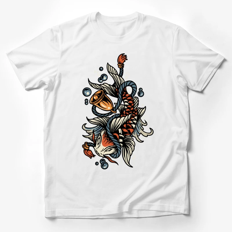 Koi Fish Tattoo Illustration with Bubbles Male T-Shirt