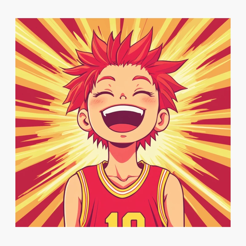 Joyful Anime Character in Red Basketball Jersey Throw Pillow