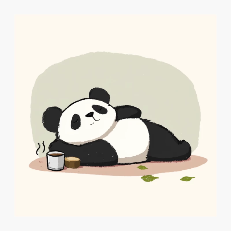 Lazy Panda's Coffee Break: A Cute Cartoon Illustration Pin
