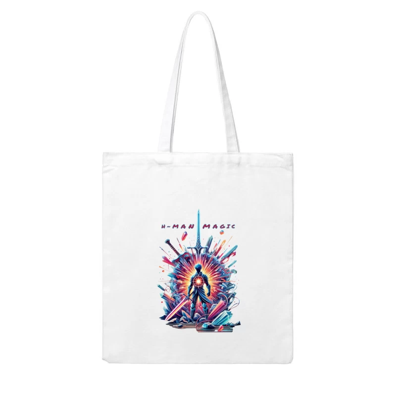 Mystical Warrior Silhouette with Magical Sword Burst Cotton Tote Bag