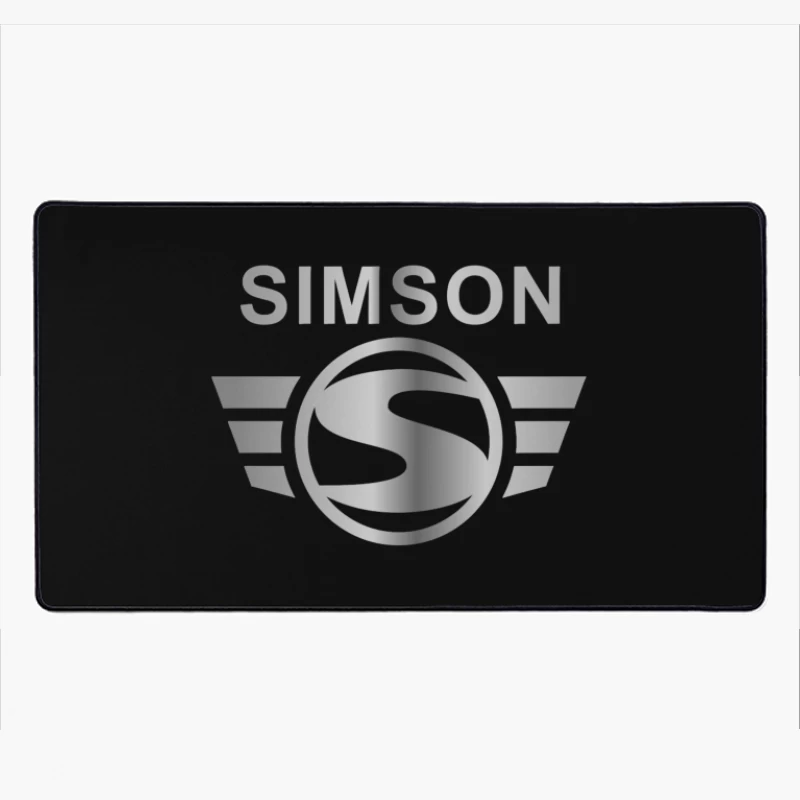 Simson Vintage Motorcycle Brand Logo with Silver Wings Desk Mat