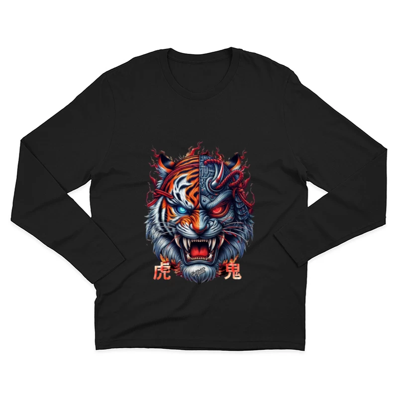 Halbes Tiger Samurai Gesicht Herren Langarm T-Shirt