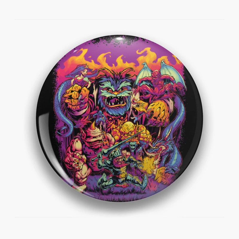 Epic Fantasy Battle with Colorful Monsters Pin