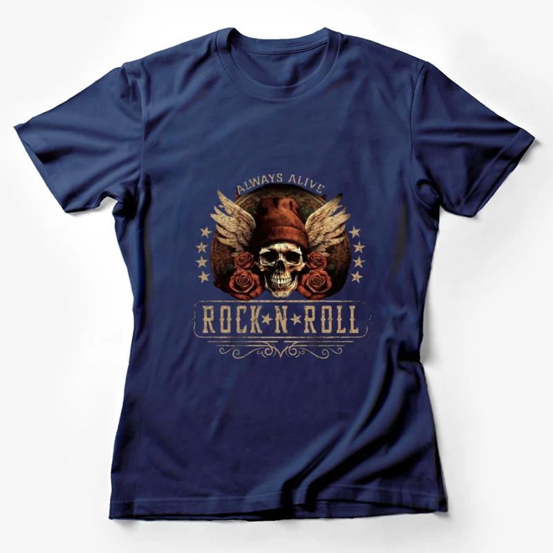 Rock and Roll Skull with Wings and Roses Female T-Shirt