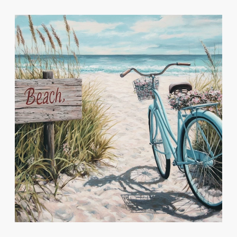 Coastal Getaway: Bicycle Adventure on a Serene Beach Pin