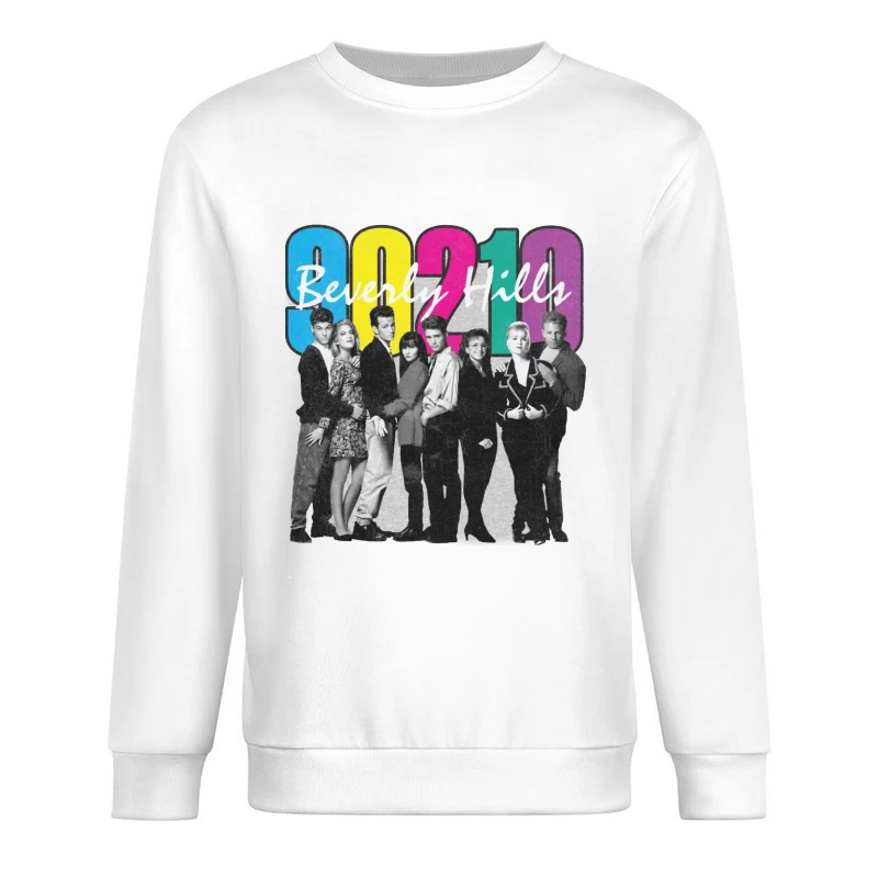 Beverly Hills 90210 Retro TV Show Cast Photo with Colorful Logo Male Pullover Sweatshirt