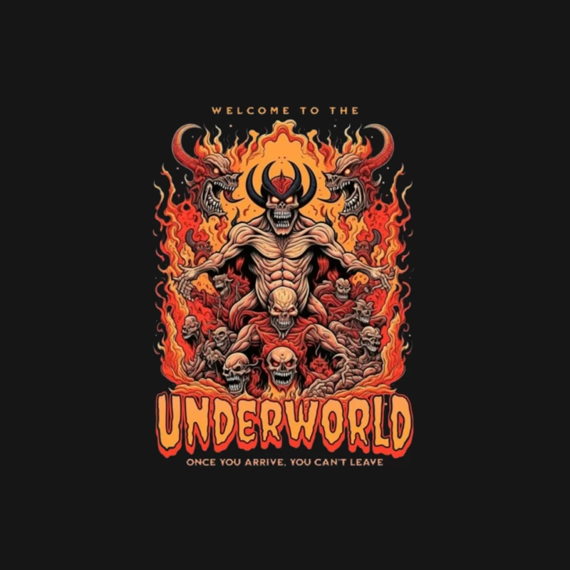 Welcome to the Underworld: Demonic Horror Art with Flaming Skulls Mouse Pad