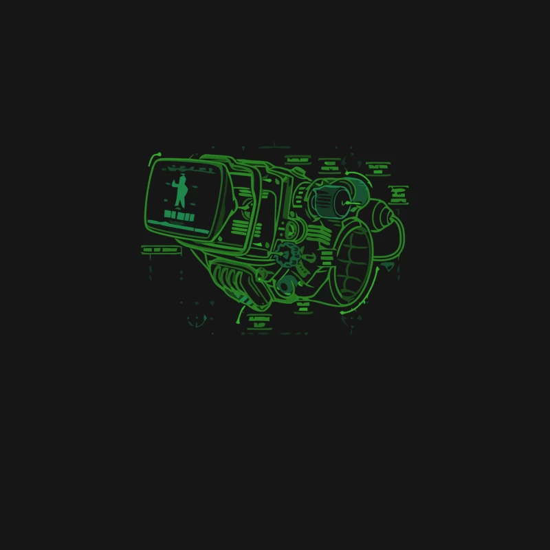 Vintage Green Video Camera Illustration: Retro Electronic Line Art Desk Mat