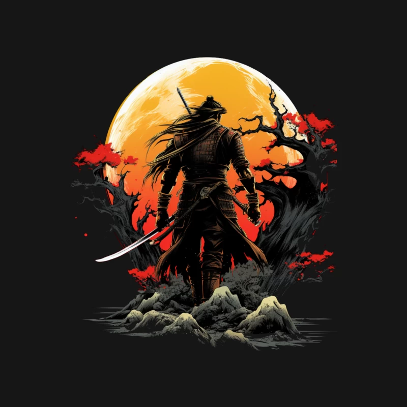 samurai sunset Japanese art silhouette sword tree dramatic stylized Female T-Shirt