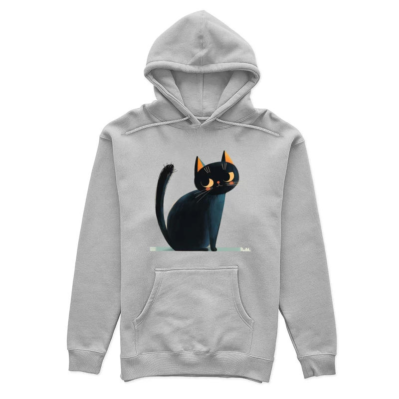 Adorable Black Cat Cartoon Illustration with Orange Ears Female Pullover Hoodie