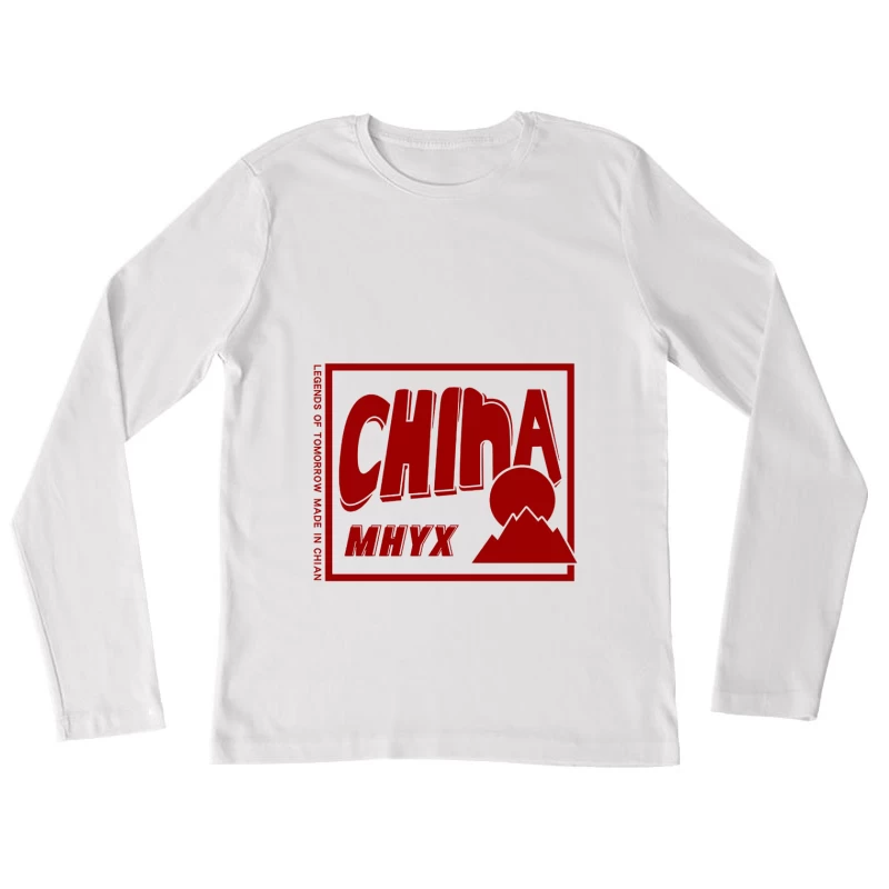 China Design mit Berge und Sonne Damen Langarm T-Shirt