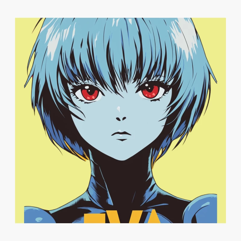 Futuristic Anime Character with Blue Hair and Red Eyes Throw Pillow