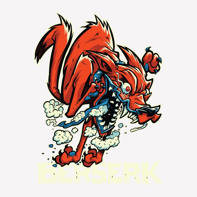 Aggressive Cartoon Wolf Berserk Art Female T-Shirt