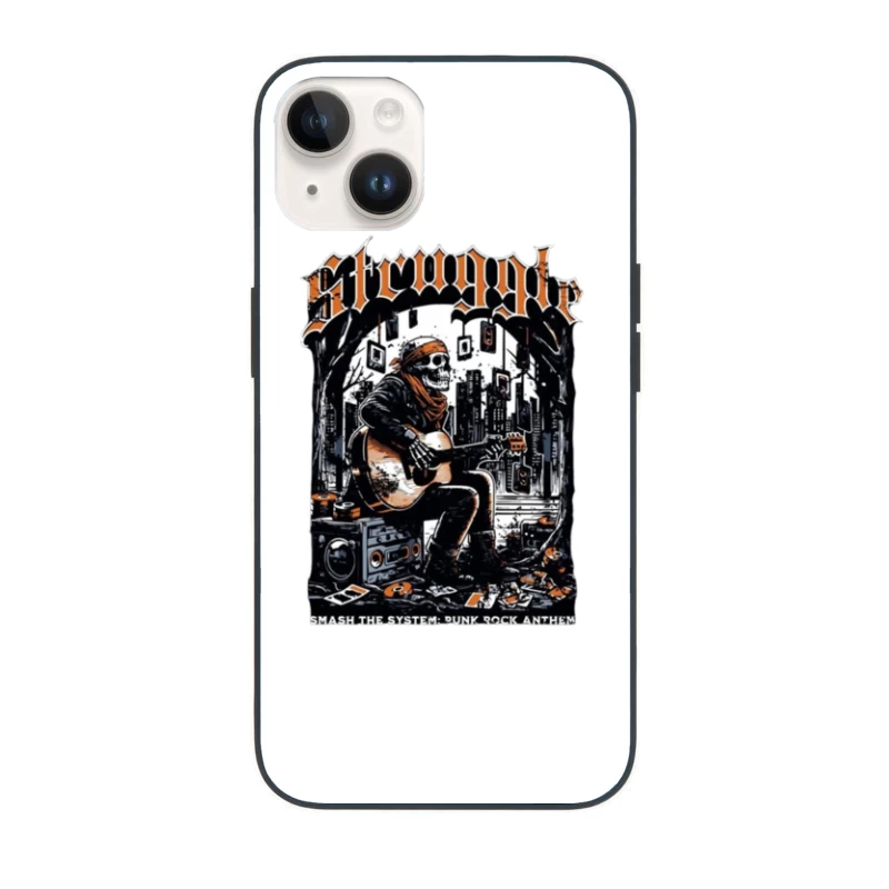 Punk Rock Skeleton Guitarist in Urban Grunge Scene iPhone Case