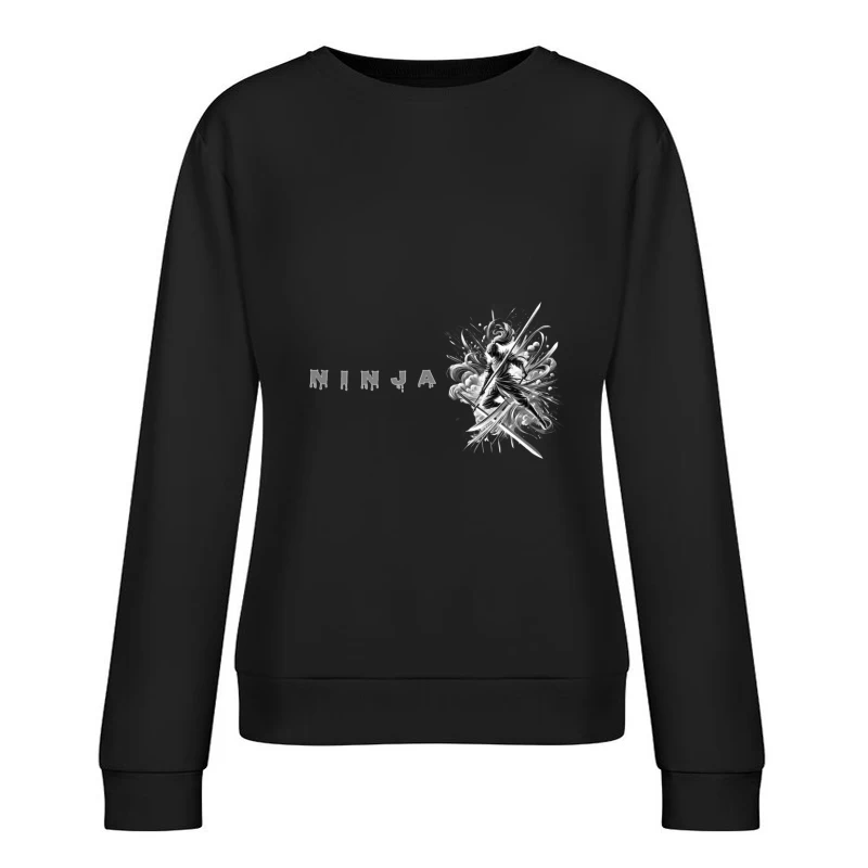 Ninja Artwork in Black and White Female Pullover Sweatshirt