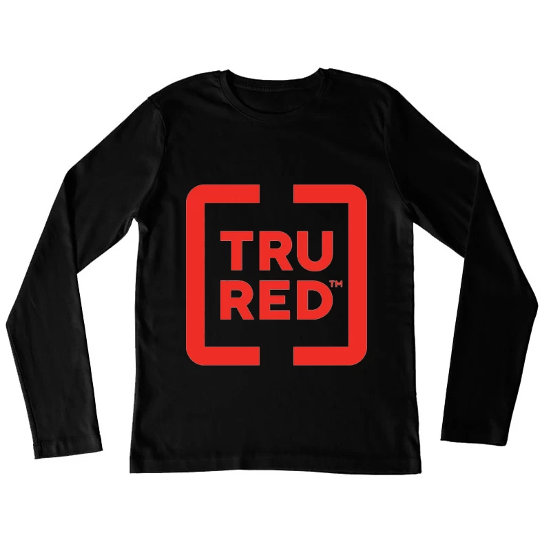 TruRed Minimalist Square Logo Design in Red and White Female Long Sleeve T-Shirt