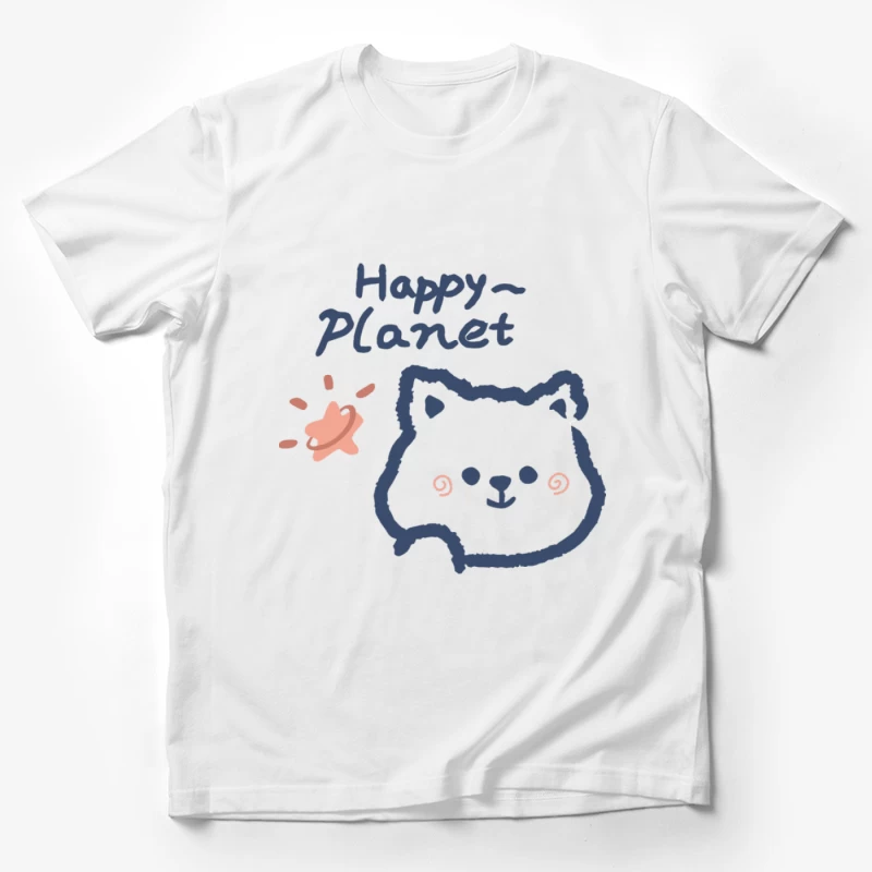 Fröhlicher Planet mit Katze und Stern Herren T-Shirt