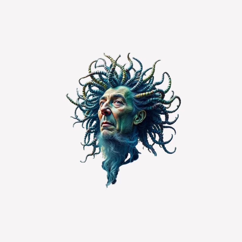 Surreal Medusa-Inspired Portrait with Blue Tentacles Male T-Shirt