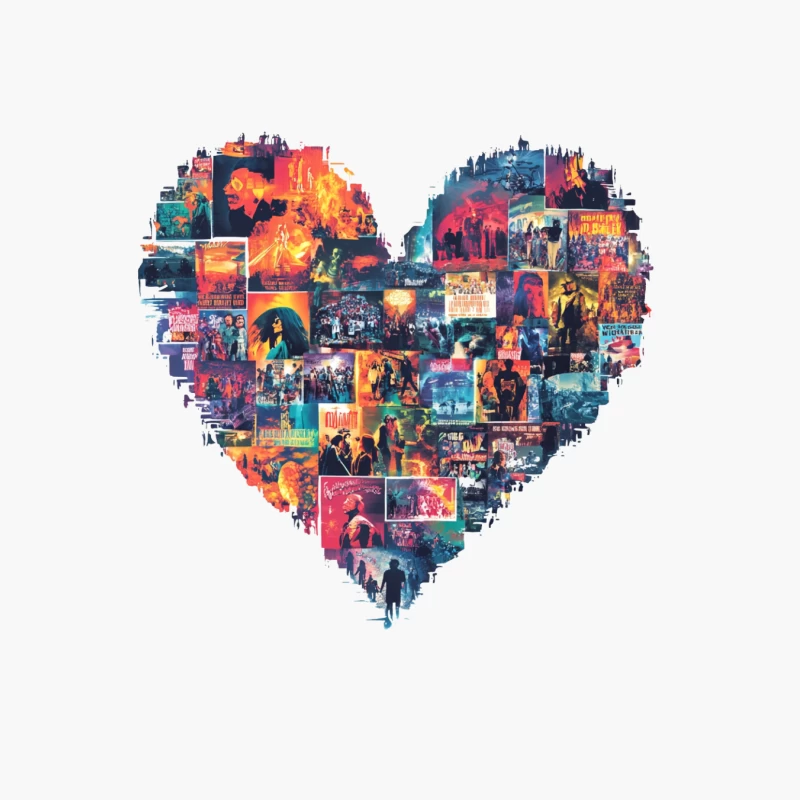 Heart-Shaped Musical Collage: A Vibrant Tribute to Concerts and Album Art Cotton Tote Bag