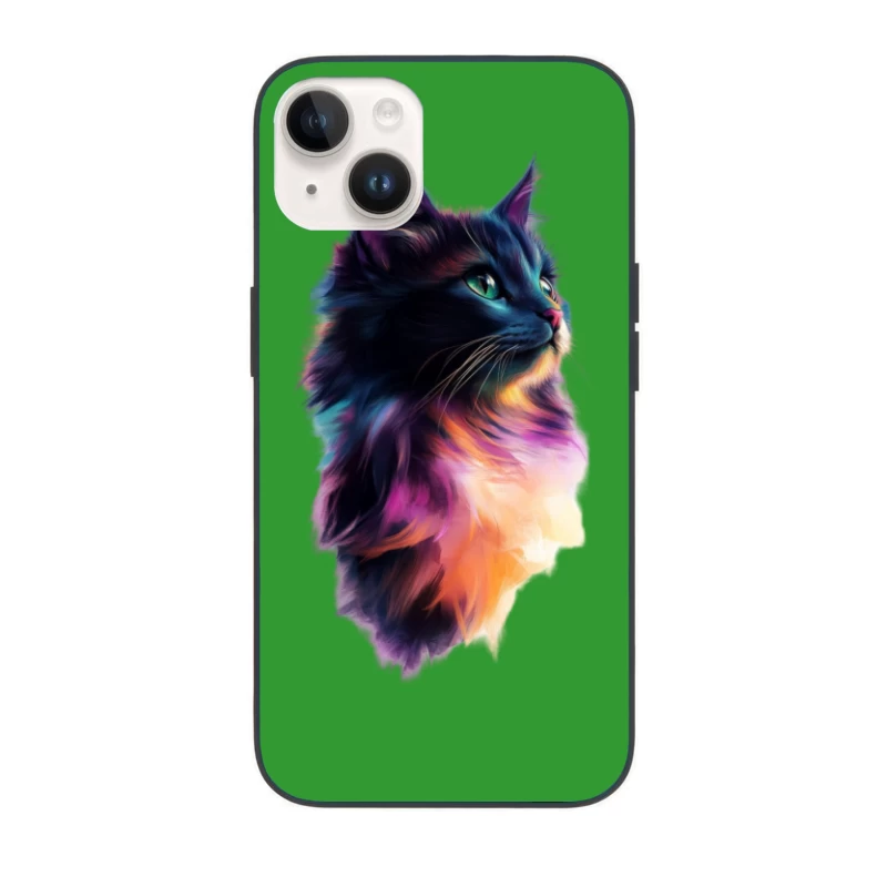Colorful Cat Profile in Vibrant Digital Art iPhone Case