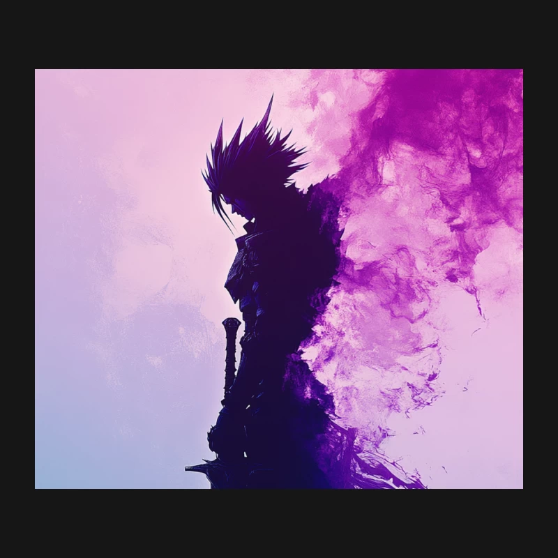 Enigmatic Warrior Silhouette with Sword Amidst Purple Smoke Mouse Pad