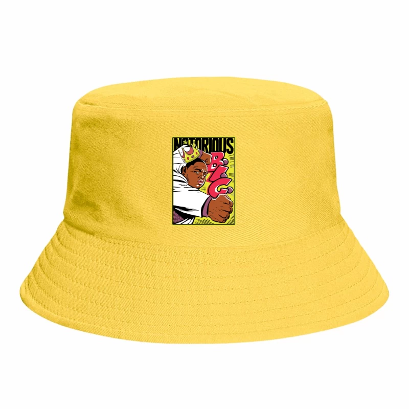 Notorious Hip-Hop Comic Style Illustration with Crown Bucket Hat