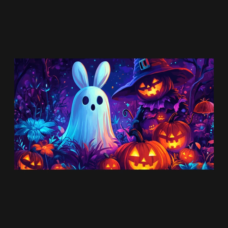 Spooky Halloween Night with Glowing Pumpkins and Ghostly Friends Desk Mat