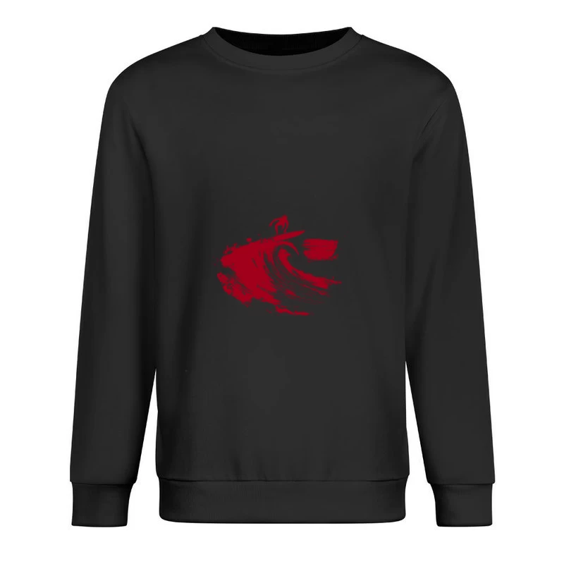 Red Minimalist Surfer Riding Ocean Wave Male Pullover Sweatshirt