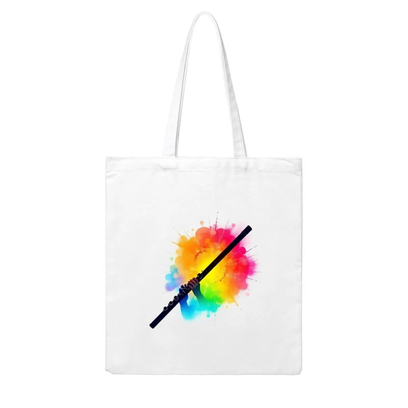 Rainbow Flute with Colorful Watercolor Splash Effect Cotton Tote Bag