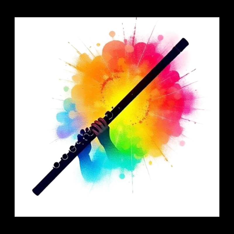 Rainbow Flute with Colorful Watercolor Splash Effect Throw Pillow