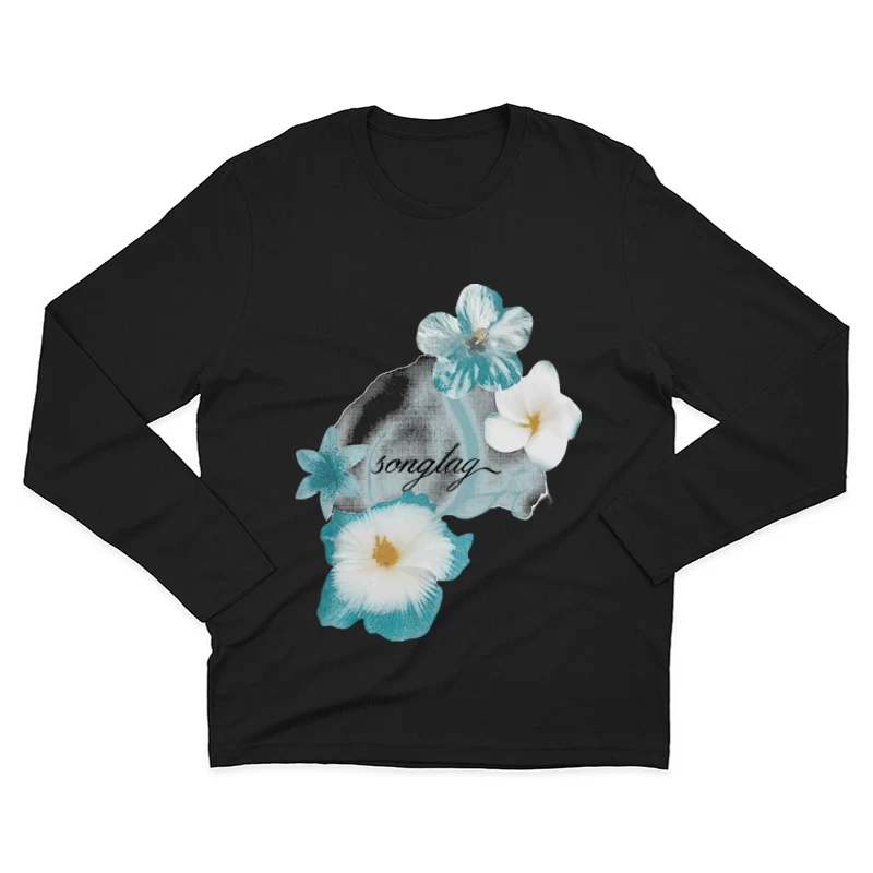 Blumen und Schriftzug Kunst Herren Langarm T-Shirt