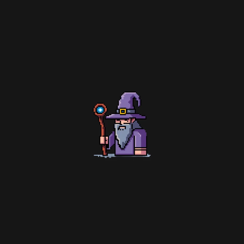Pixelated Wizard with Magic Staff in Purple Robe Desk Mat