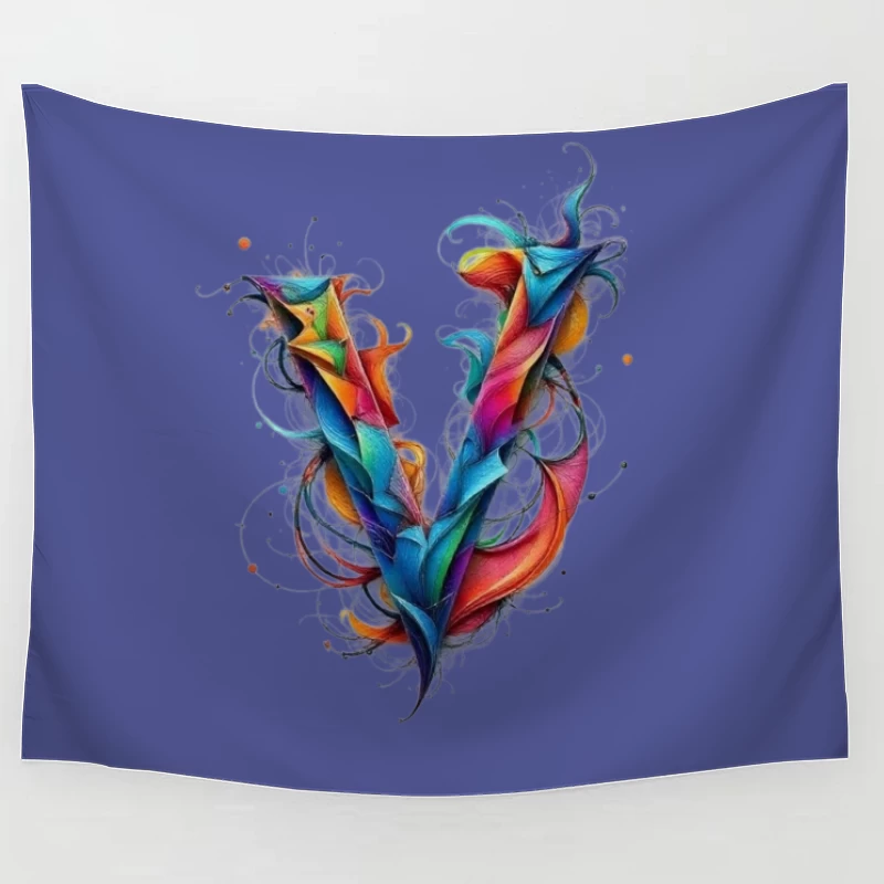 Vibrant Abstract Watercolor Letter V Design Tapestry