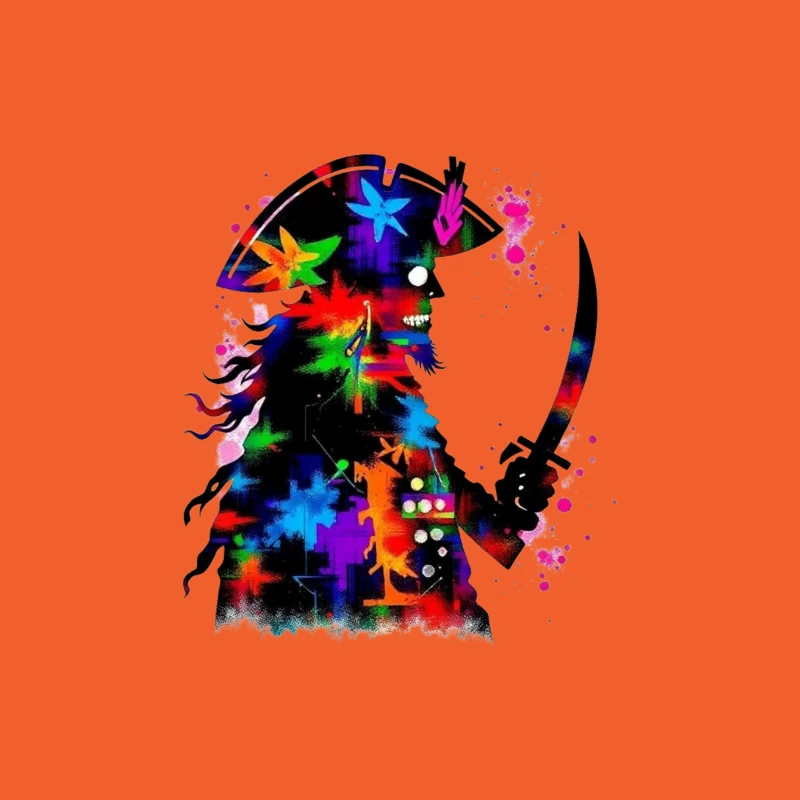 Colorful Pirate Silhouette with Sword Male T-Shirt