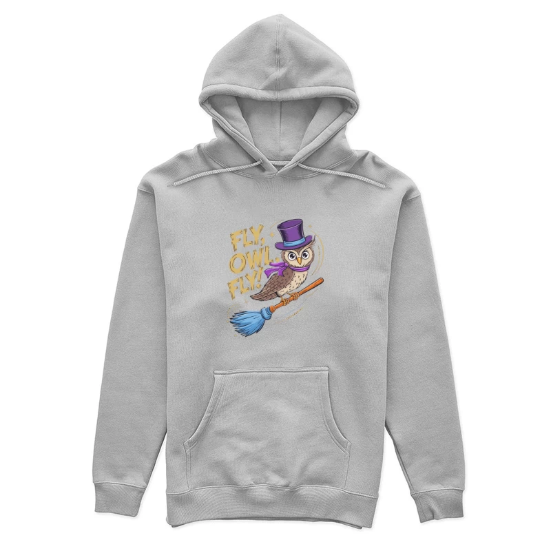 Whimsical Magic Owl Flying on Broom with Purple Top Hat Female Pullover Hoodie