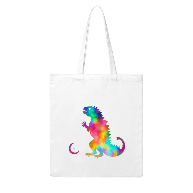 Rainbow Watercolor T-Rex Silhouette Cotton Tote Bag