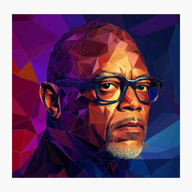 Geometric Colorful Portrait of Bespectacled Man with Beard Throw Pillow