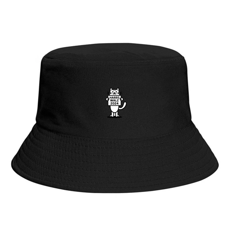 Cartoon Cat Mascot for Harrs Walz 2024 Political Campaign Bucket Hat