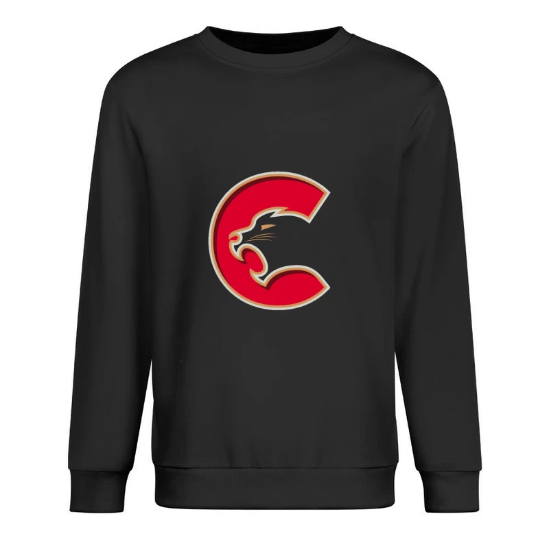 Red Cougar Letter C Sports Logo Design Male Pullover Sweatshirt