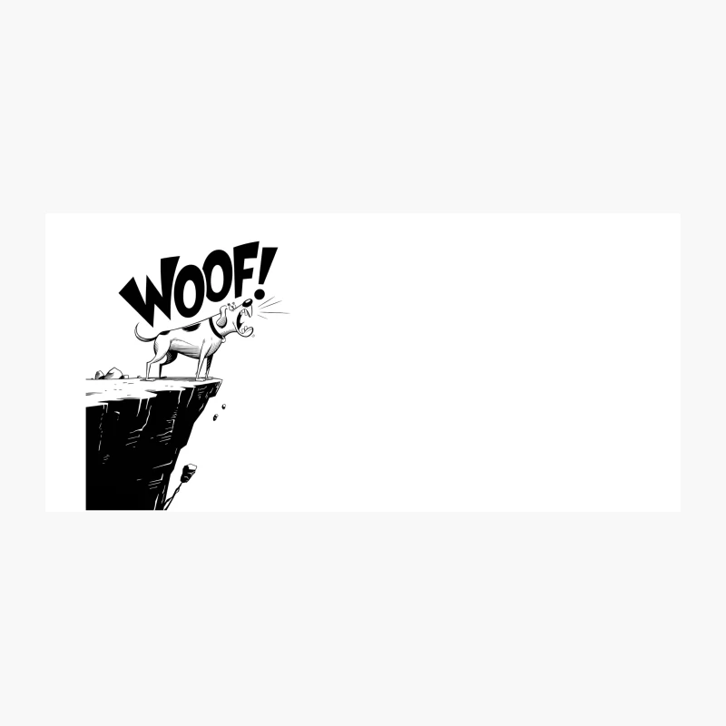 Barking Dog on Cliff: Comic Illustration Coffee Mug