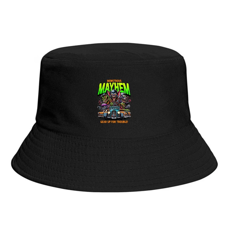 Monstrous Mayhem: Hot Rod Monsters Racing Retro Design Bucket Hat