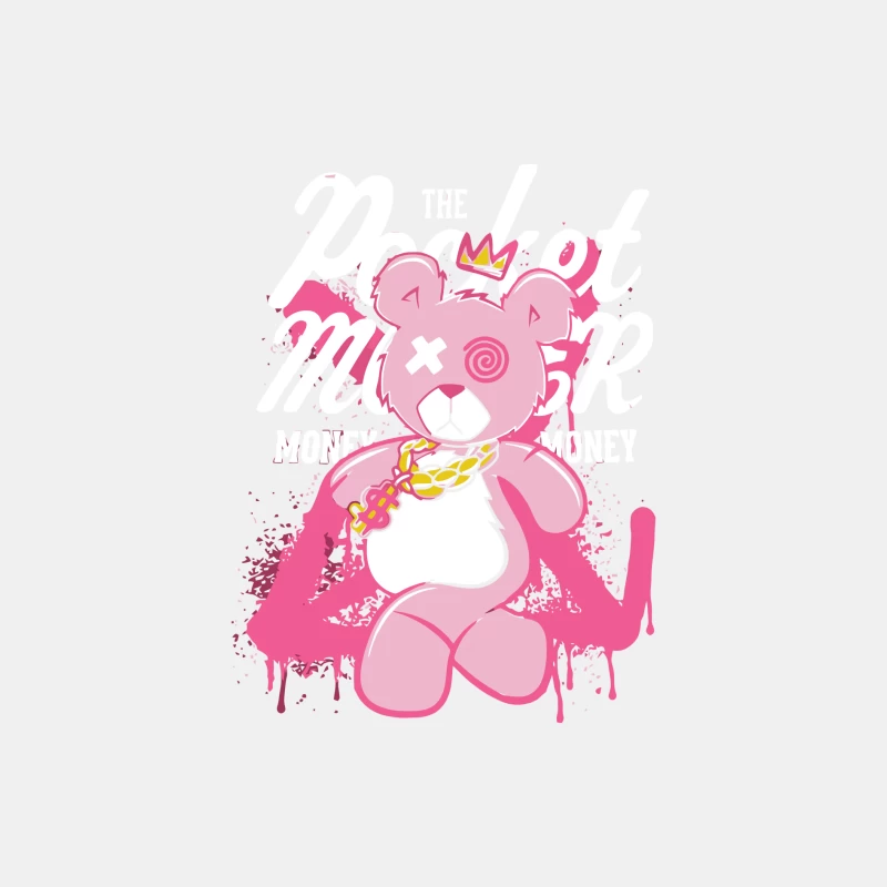 Playful Pink Bear with Graffiti Style and Crown Male Tank Top