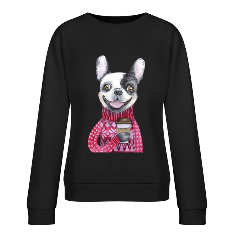 Chien heureux avec café Femme Sweat-shirt à enfiler
