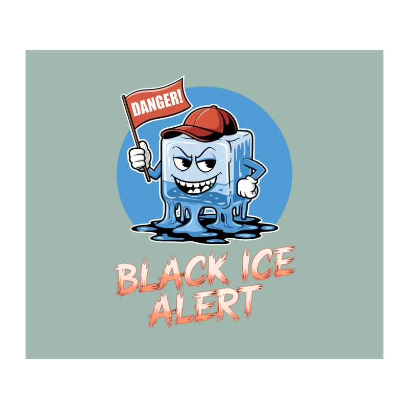 Cartoon Warning Character for Black Ice Danger in Winter Tapestry