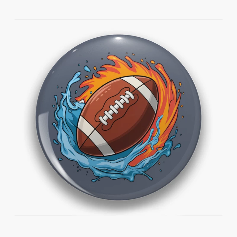 Dynamic American Football with Fire and Water Elements Pin